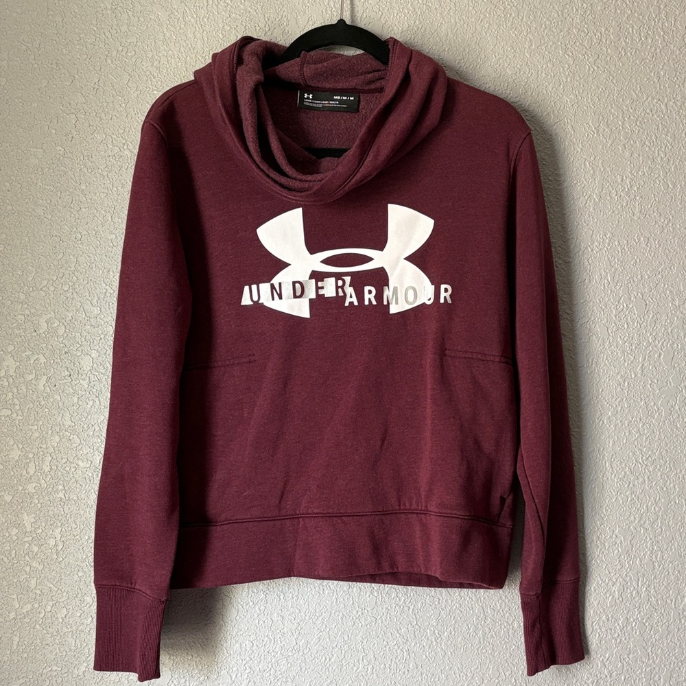 Under Armour Women's Maroon Pullover Hoodie with White Logo